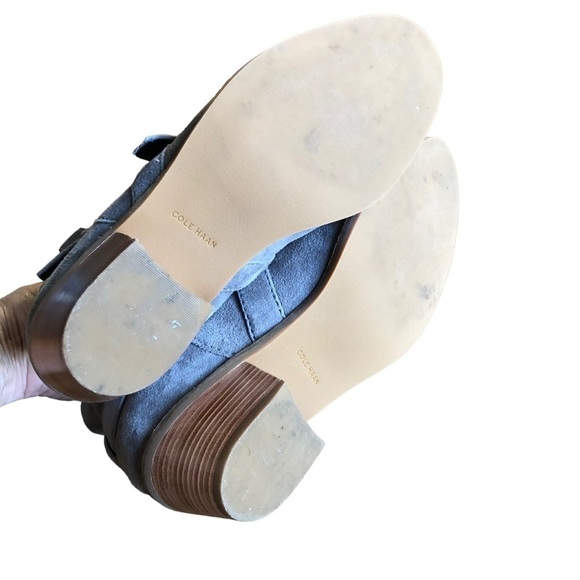 Cole Haan Jensynn Grey Suede Wrapped Buckle Booties Chunky Heel 7 - Picture 6 of 11